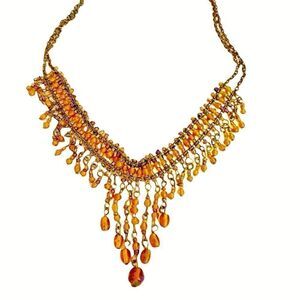 Victorian design ab crystal amber gold glass beaded necklace adjustable choker
